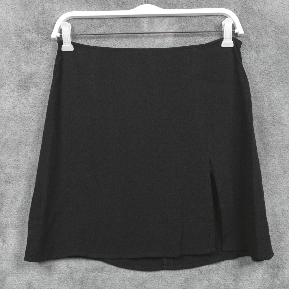 REFORMATION Crepe Slit Hem A-Line Mini Skirt Minimalist Classic Black Sz 8